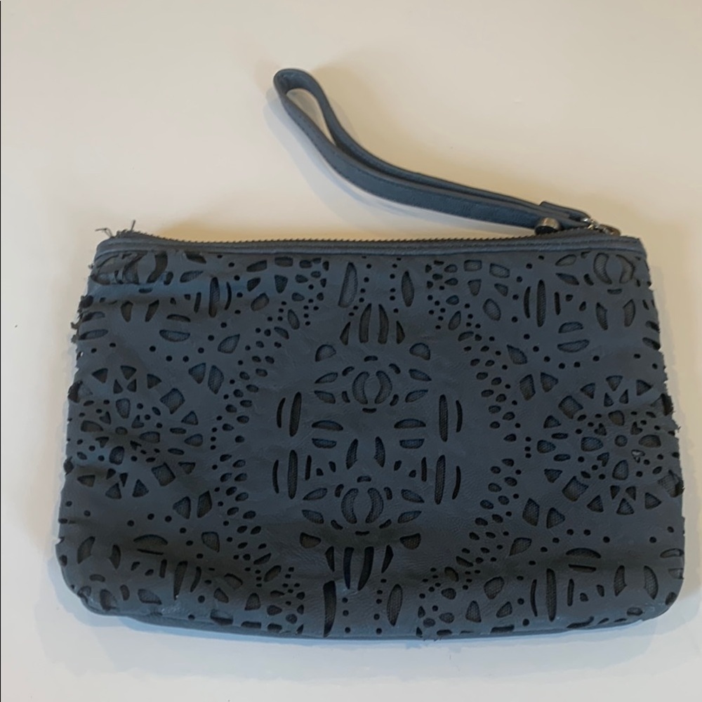 Simply Vera Faux Leather Blue Wristlet Clutch Purse Pouch Bag